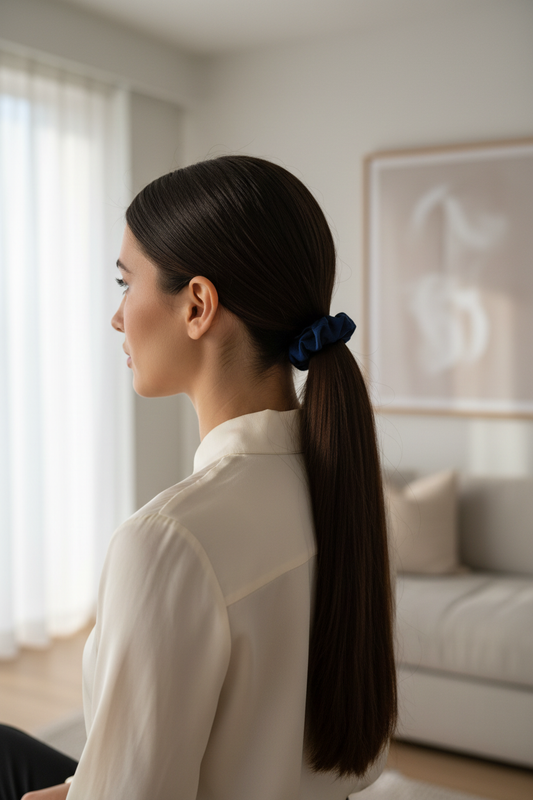 Luxe Satin - flat scrunchie, sleek low ponytail