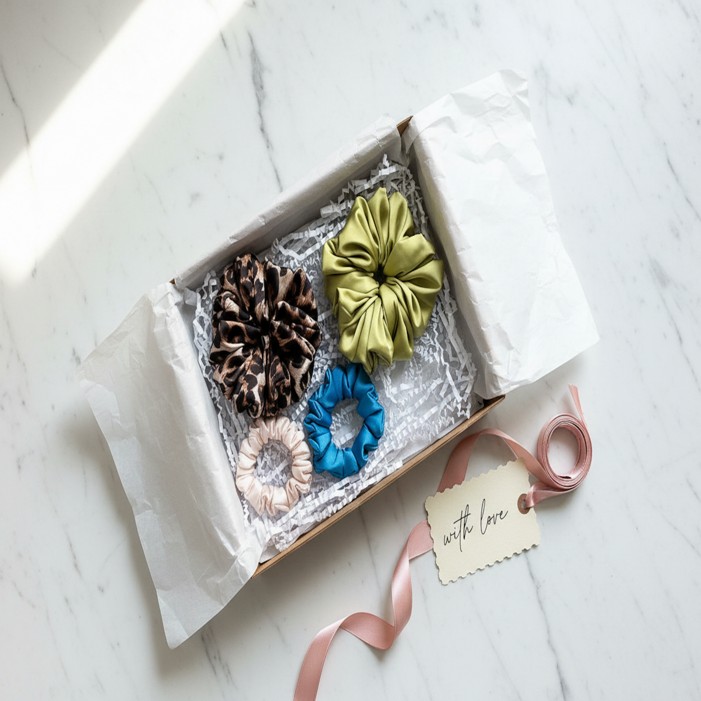 The Full Hug — Satin Scrunchie Bundle (2 Jumbo + 2 XS)