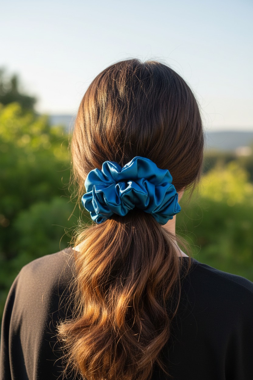 Lifestyle — Jumbo Satin Scrunchie in Hair, Outdoor Natural Light