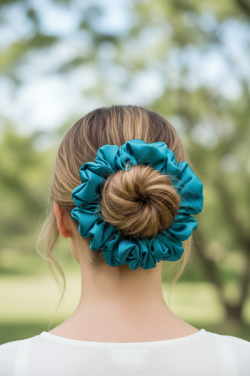Lifestyle — Jumbo Satin Scrunchie Updo, Outdoor Natural Light